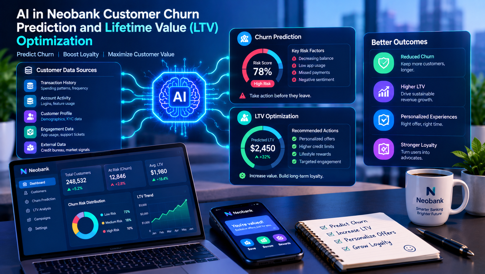 AI in Neobank Customer Churn Prediction and Lifetime Value (LTV) Optimization